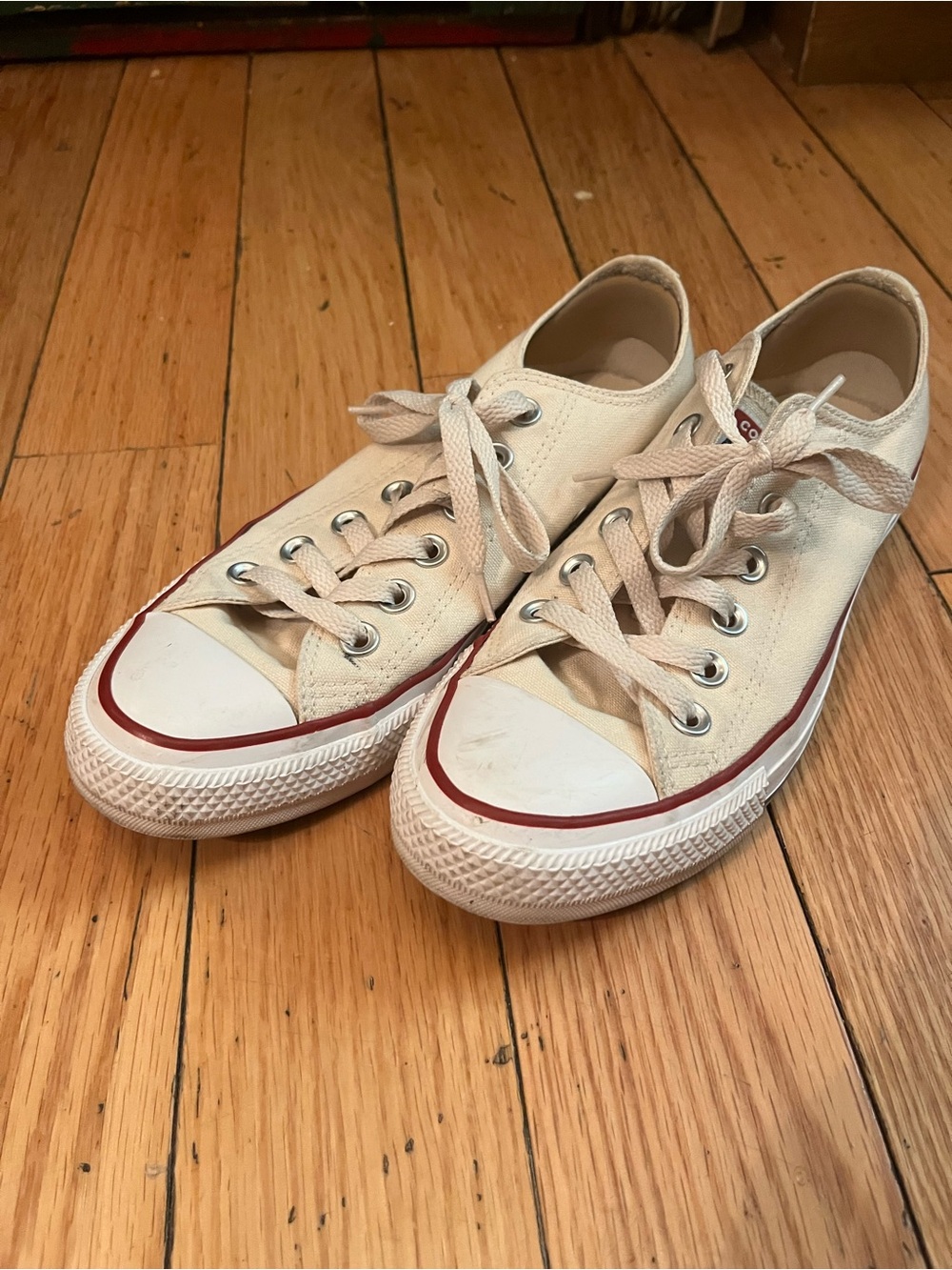 Classic Converse Low-Top Canvas Sneakers in Off-White with Red Trim